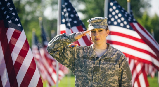 US Army Soldier with American flags