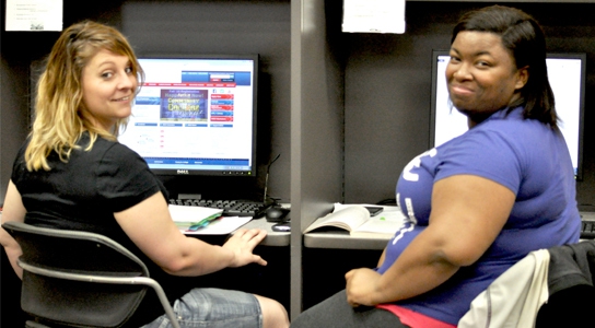 Students working at computers.